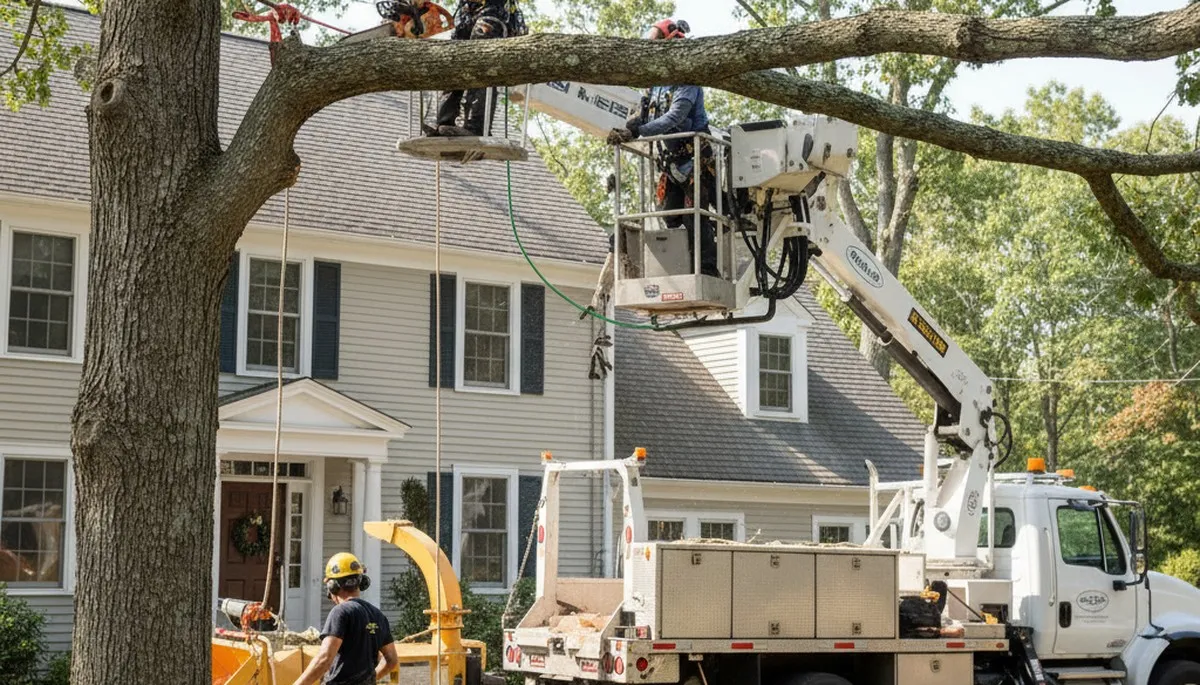 Tree service crew in Andover, MA providing professional tree trimming and removal for homeowners