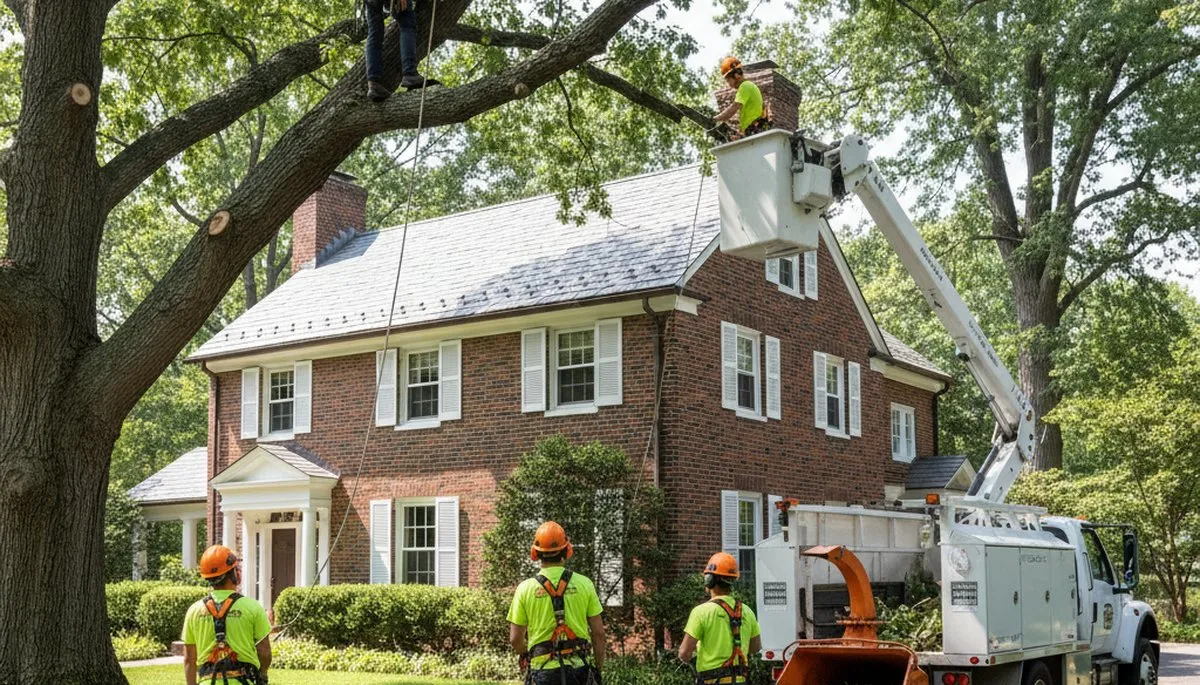 Tree service crew providing tree removal and trimming in Andover, MA